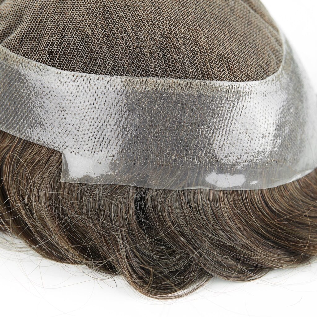 Close-up of the French lace center and polyurethane perimeter on a ReHair hybrid base