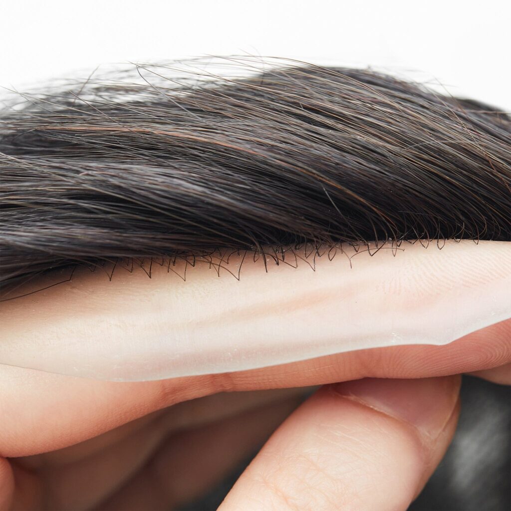 Close-up of the front edge on a ReHair ultra-thin skin hair system